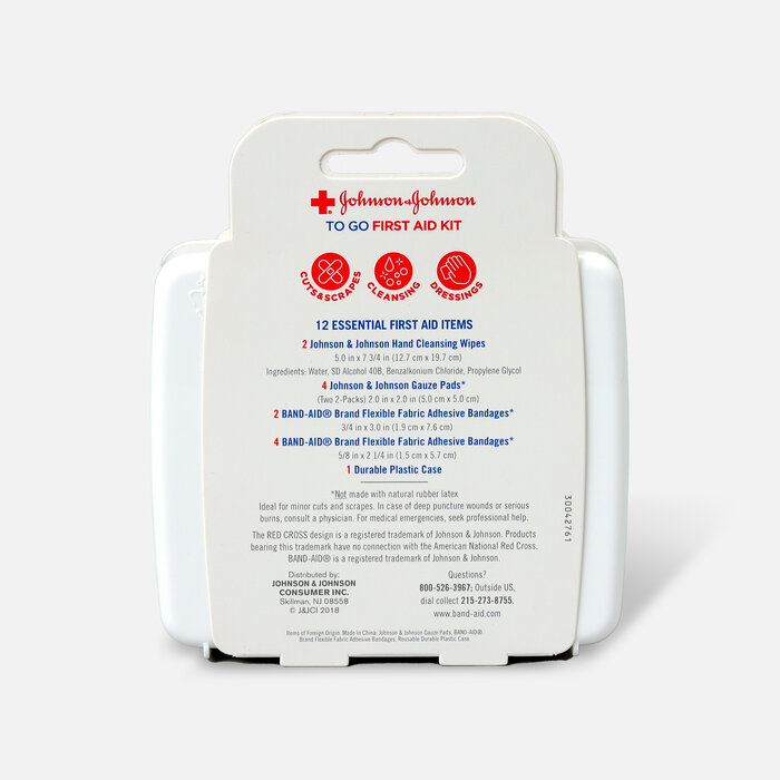 Johnson & Johnson First Aid To Go! Essential Emergency First Aid Travel Kit, 12 pieces, , large