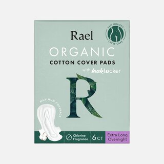 Rael Organic Cotton Cover Pads, Extra Long Overnight