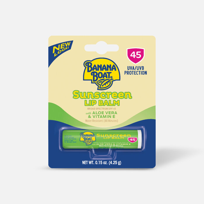 Banana Boat Sunscreen Lip Balm SPF 45, Aloe Vera & Vitamin E, .15 oz., , large