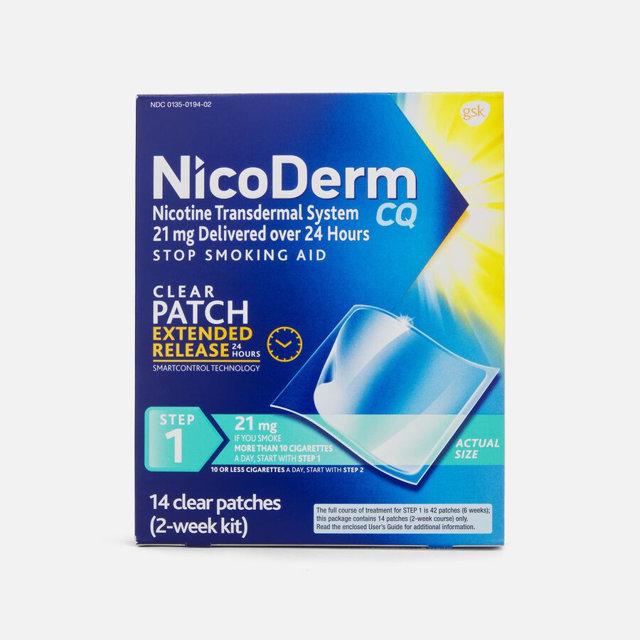NicoDerm CQ Step 1 Clear Nicotine Patches, 21mg, 14 ct., , large image number 0