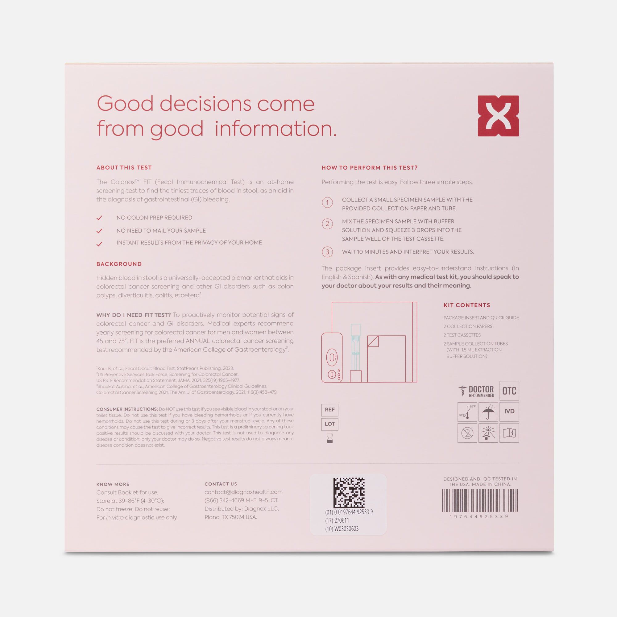 Diagnox Colonox™ FIT At-Home Stool Test Kit for Detecting GI Disorders, 2 Pack, , large