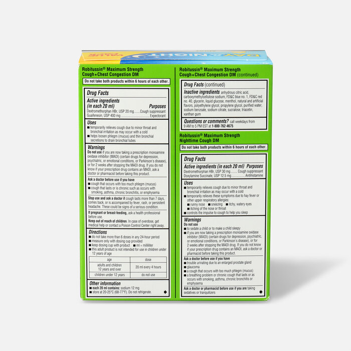 Robitussin Maximum Strength Day & Night Cough + Chest Congestion DM Value Pack, 4 oz. each, , large