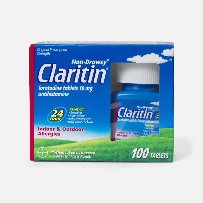 Claritin 24 Hour Allergy Medicine, Non-Drowsy Prescription Strength Allergy Relief, Loratadine Antihistamine Tablets, 100 ct., , large
