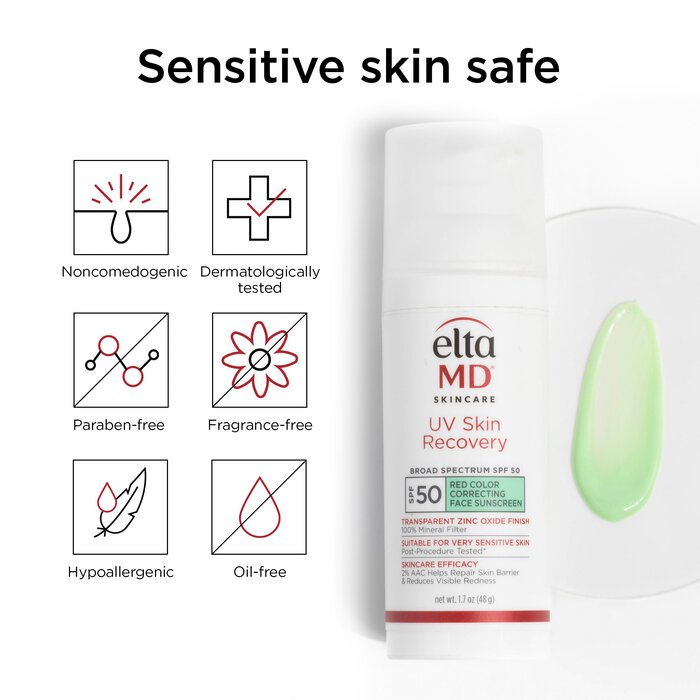 EltaMD UV Skin Recovery Red Color Correcting Green Tint Broad Spectrum SPF 50, , large