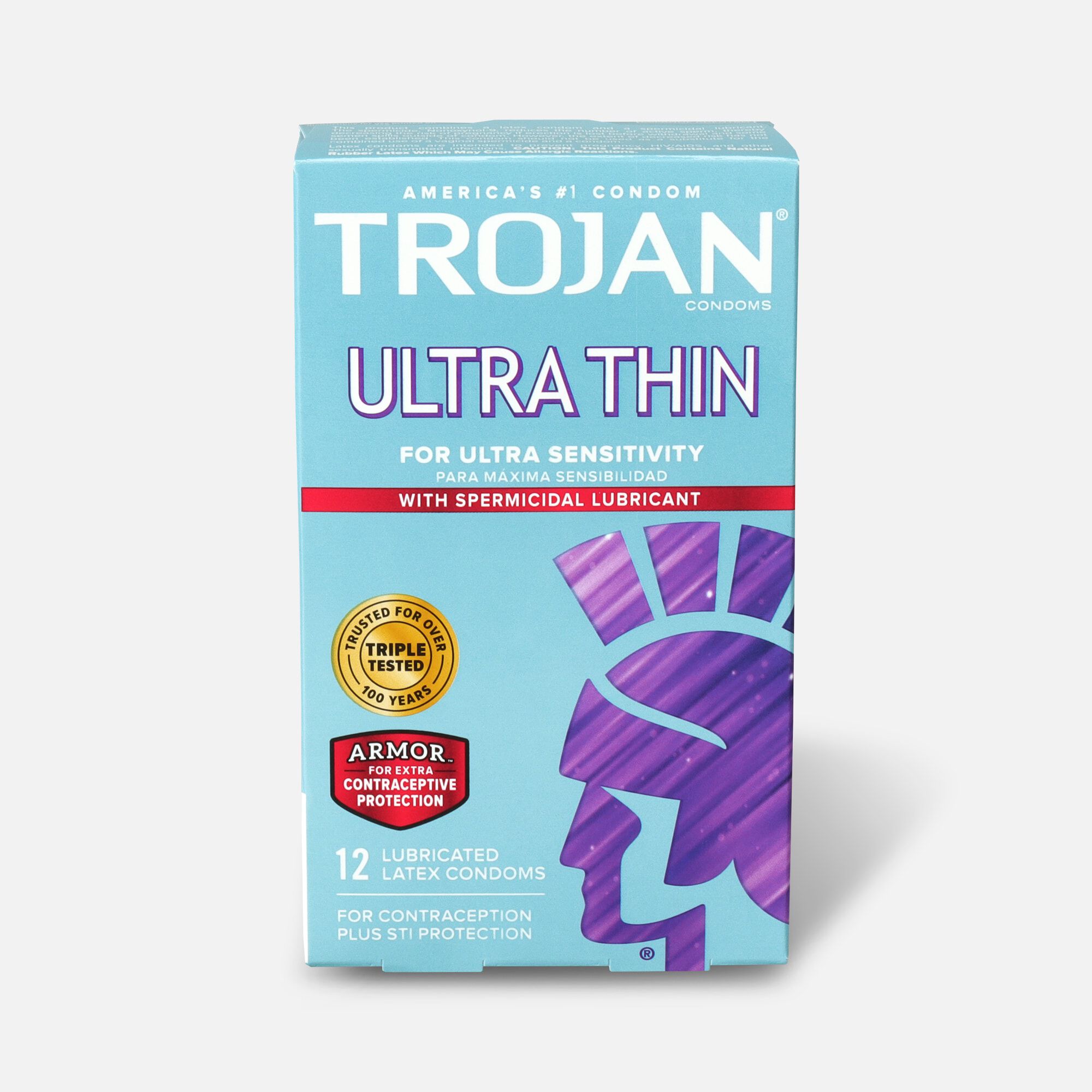 Trojan Ultra Thin Latex Condoms, Spermicidal 12 ct., , large
