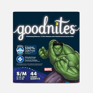 Goodnites Boys' Nighttime Bedwetting Underwear, Size S/M (43-68 lbs), 44 ct.