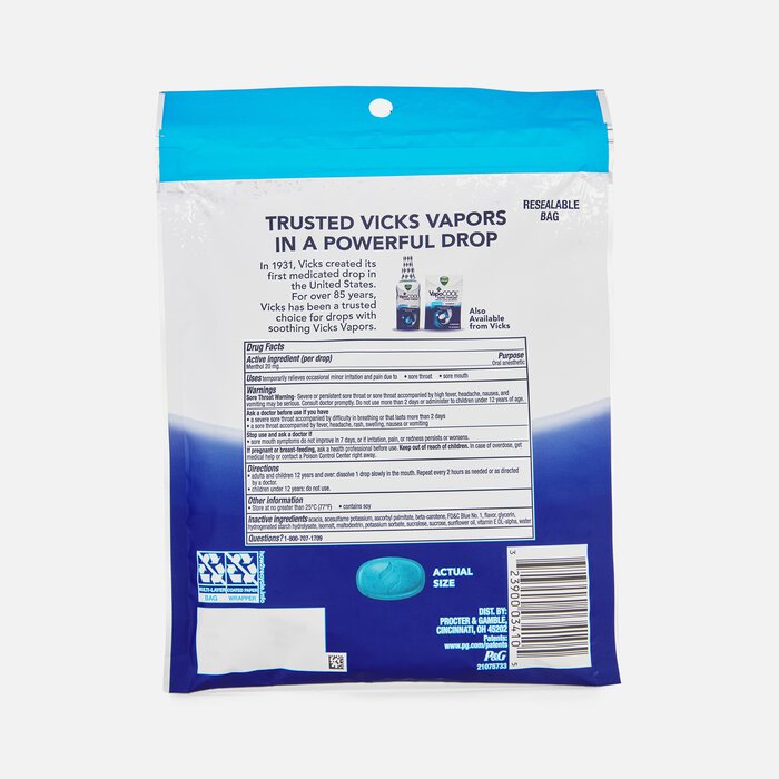 Vicks VapoCool Severe Sugar-Free Medicated Sore Throat Relief Drops, Winterfrost, 30 ct., , large