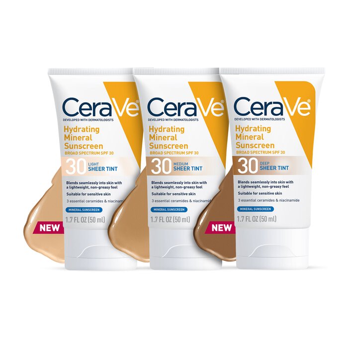 CeraVe Mineral Tinted Face Sunscreen SPF 30, Medium Sheer, 1.7 oz., Medium, large