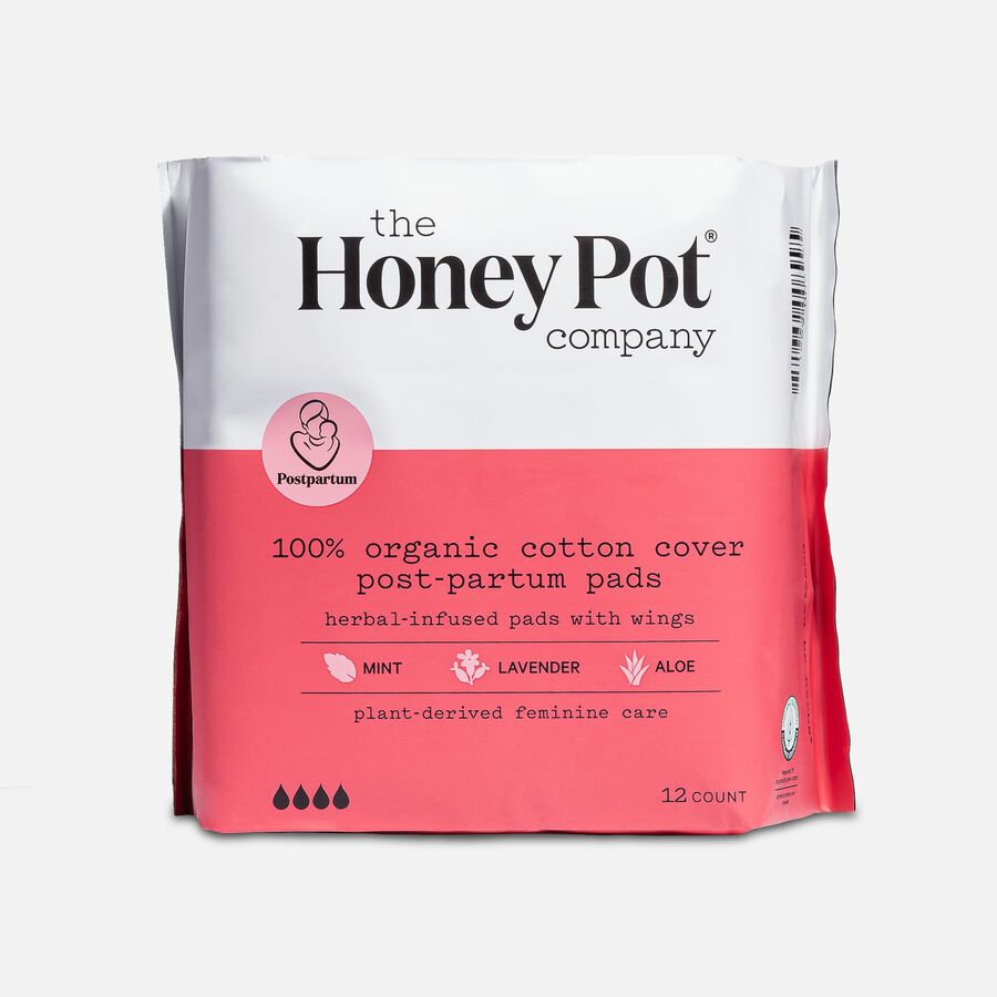 The Honey Pot 100% Organic Top Sheet Postpartum Herbal Pads with Wings, 12 ct., , large image number 0
