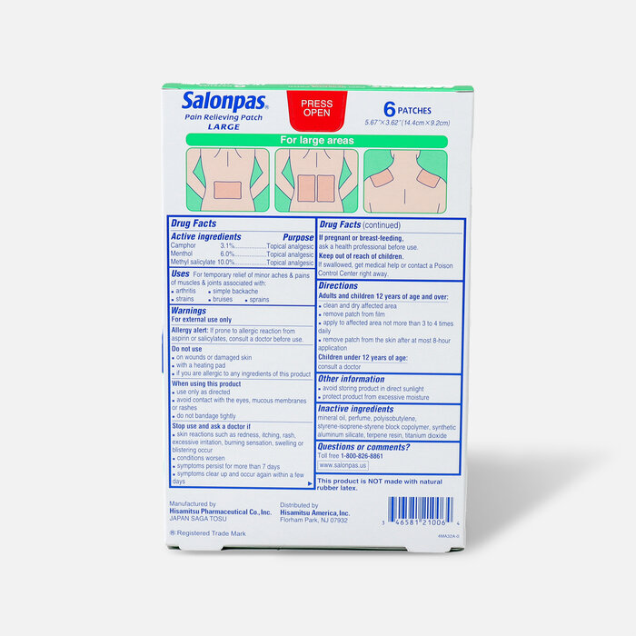 Salonpas Pain Relieving Patch, Large, 6 ct., , large
