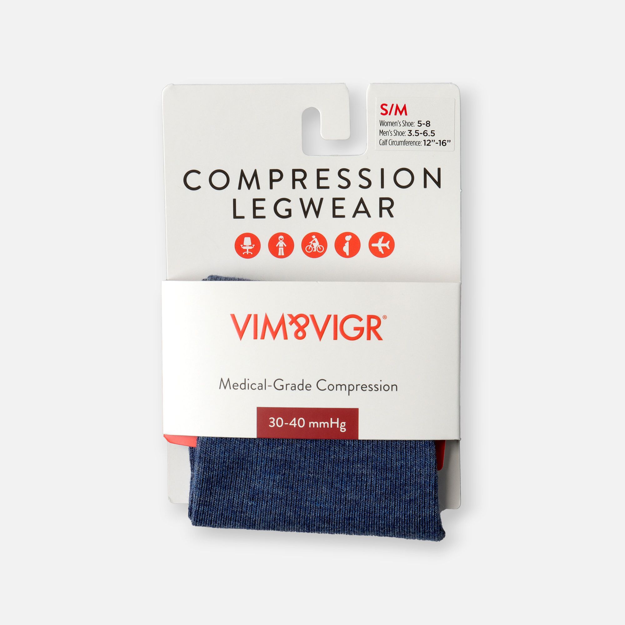 VIM & VIGR Cotton Compression Socks, Heathered Collection Navy, 30-40 mmHg, , large