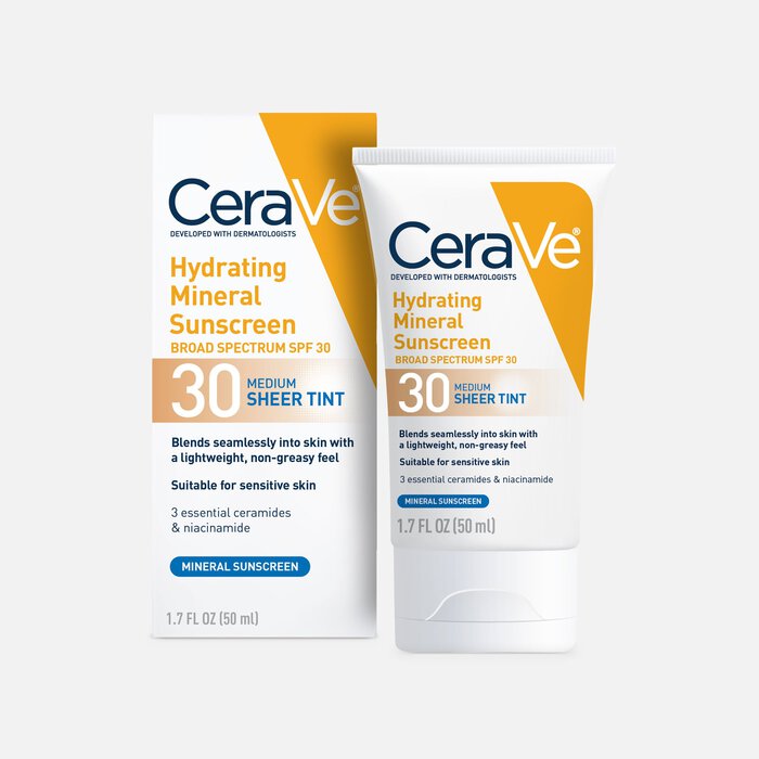 CeraVe Mineral Tinted Face Sunscreen SPF 30, Medium Sheer, 1.7 oz., Medium, large