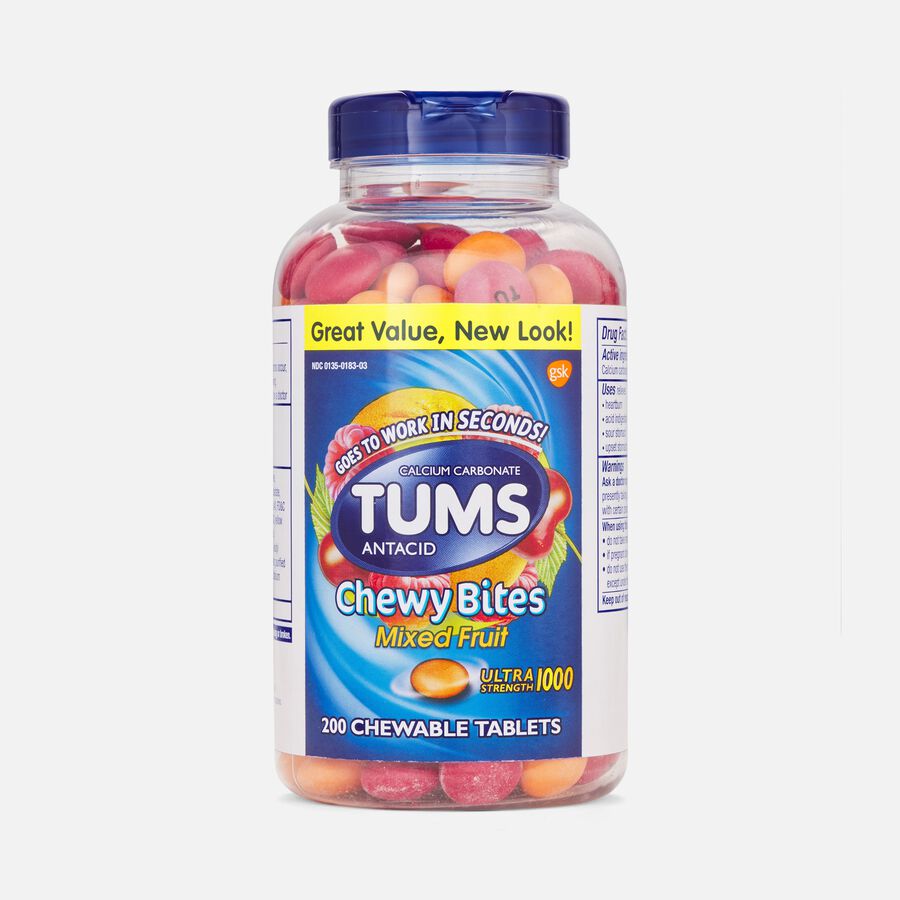 TUMS Chewy Bites Ultra Strength Antacid Chewable Tablets, Mixed Fruit, 200 ct., , large image number 0