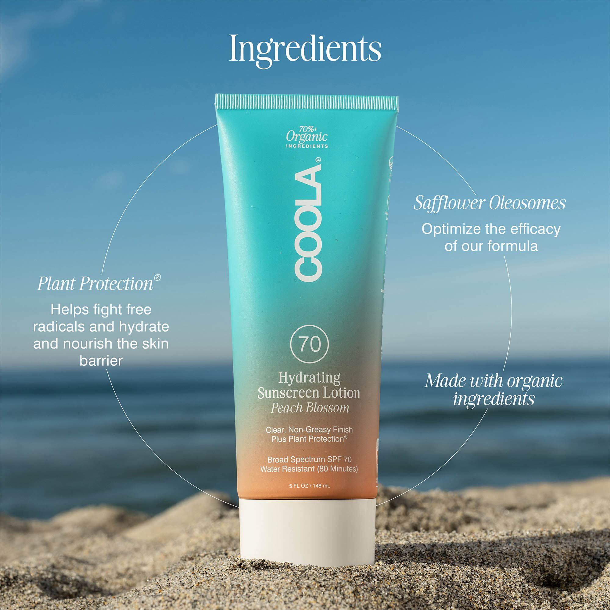 COOLA Classic Body Organic Sunscreen Lotion SPF 70 Peach Blossom, 5 oz., , large