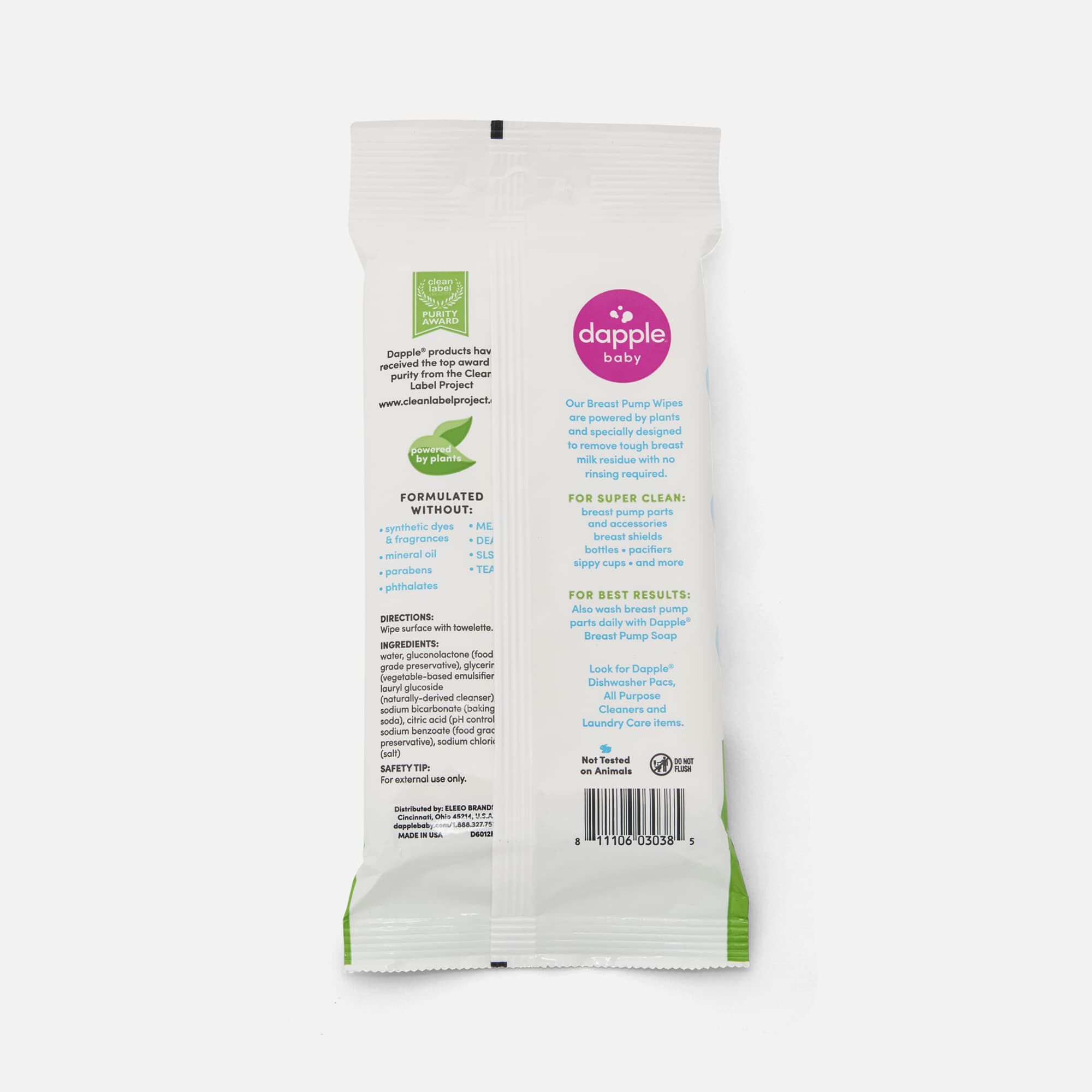 Dapple Baby Plant-Based Breast Pump Wipes, Fragrance Free, 25 ct. (3-Pack), , large