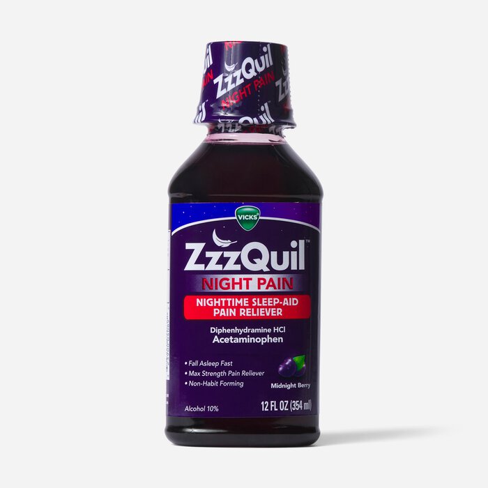 Vicks ZzzQuil Night Pain & Sleep Aid, Midnight Berry, 12 fl oz., , large