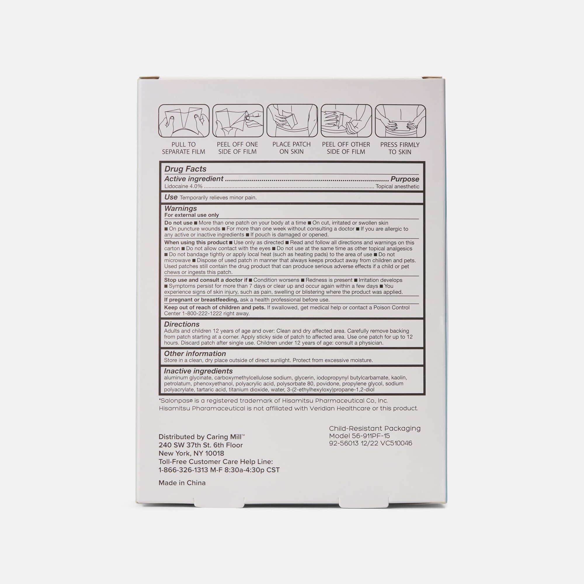 Caring Mill™ Maximum Strength Lidocaine Pain Relief Patches, 15 ct., , large