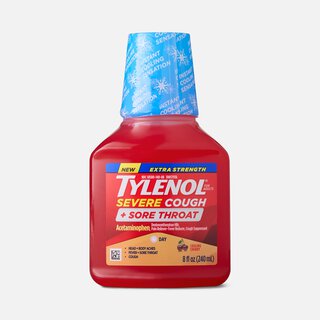 Tylenol Extra Strength Severe Cough + Sore Throat, Cherry, 8 fl oz.