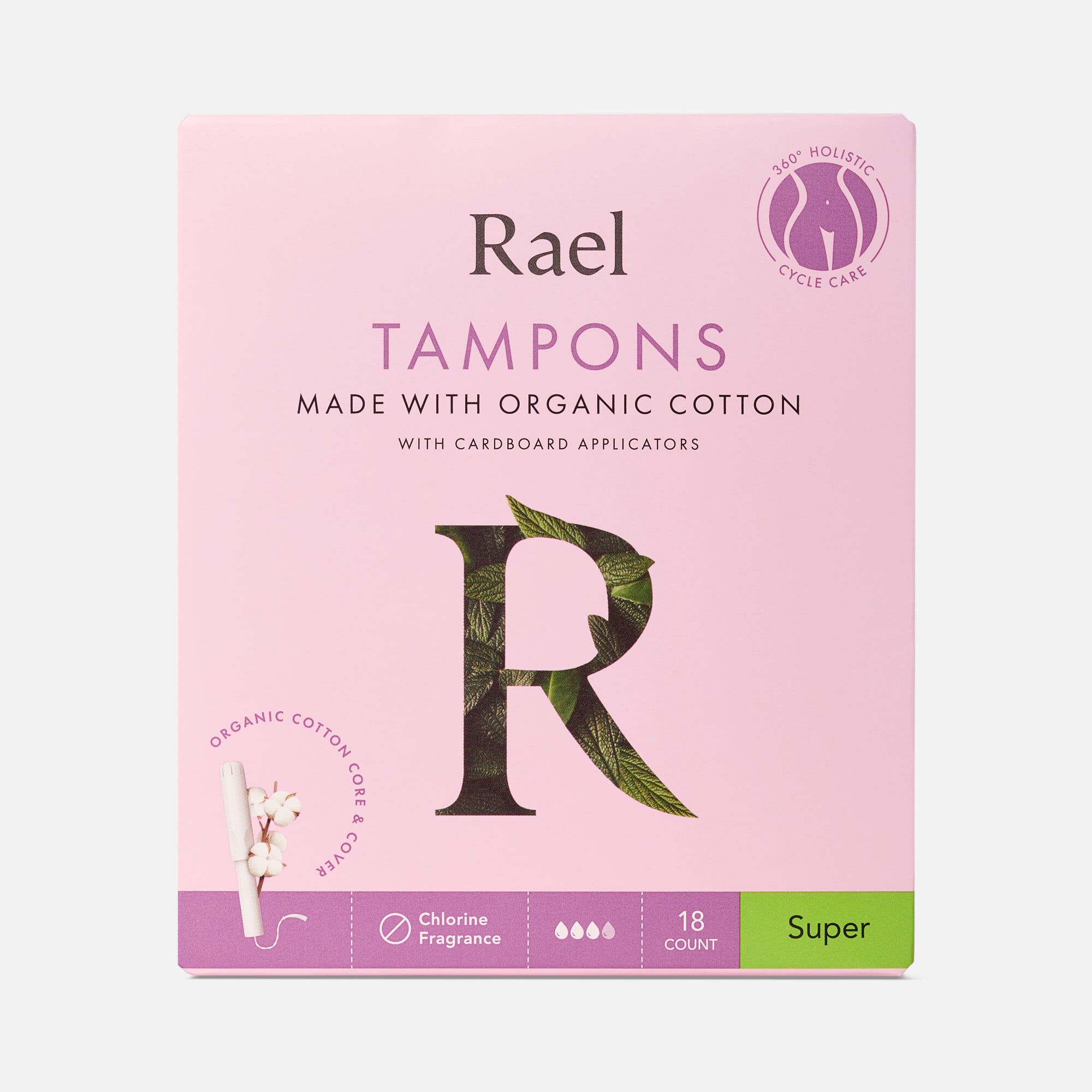 Rael Organic Cotton Core Tampons with Plant Based Compact Applicators, , large