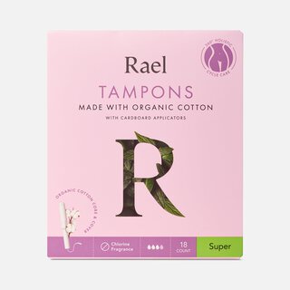 Rael Organic Cotton Core Tampons with Plant Based Compact Applicators - Super, 18 ct.
