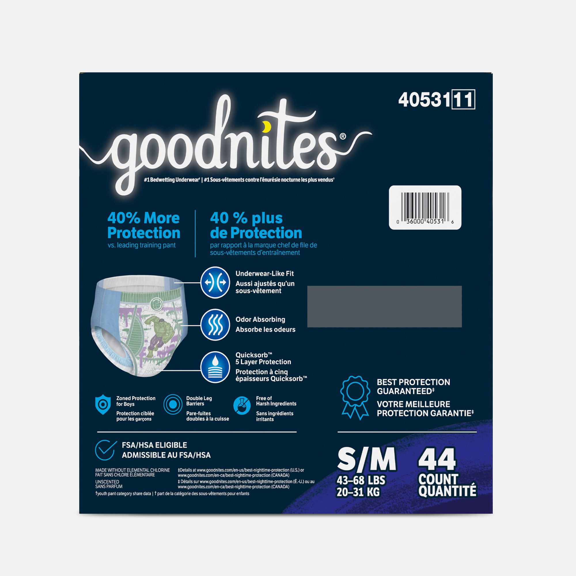 Goodnites Boys' Nighttime Bedwetting Underwear, 44 ct., , large