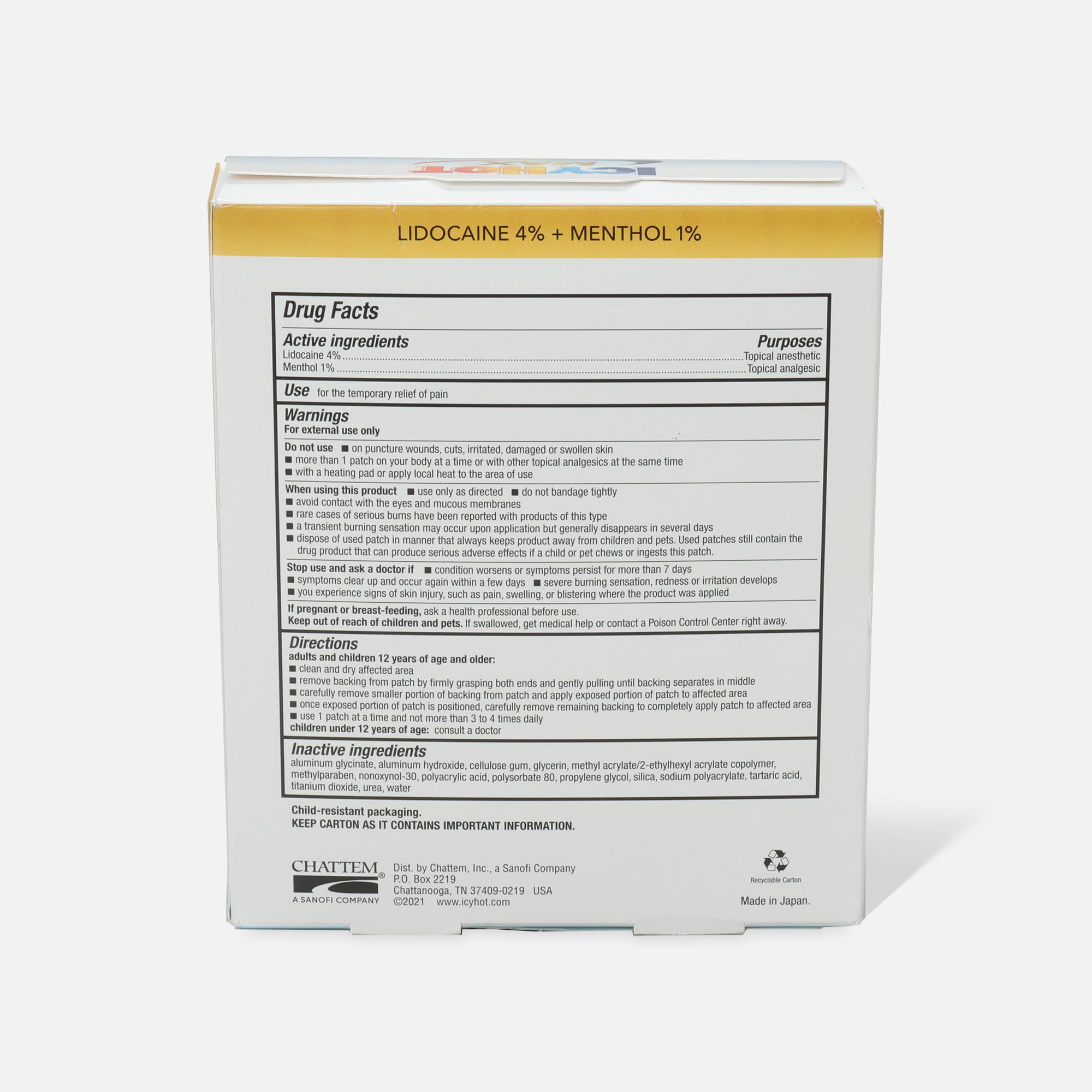 Icy Hot Patch with Lidocaine, 5 ct., , large