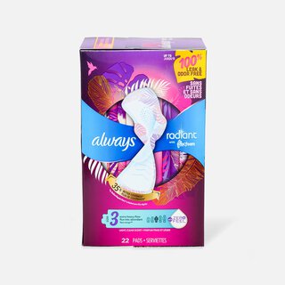 Always Radiant FlexFoam Pads for Women Size 3, Extra Heavy Flow Absorbency, with Wings, Scented, 22 ct.