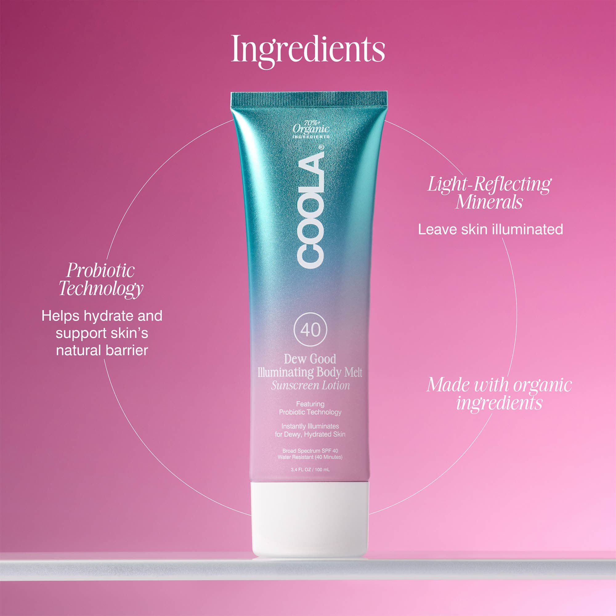 COOLA Dew Good Illuminating Body Melt SPF 40 Sunscreen Lotion, 3.4 oz., , large