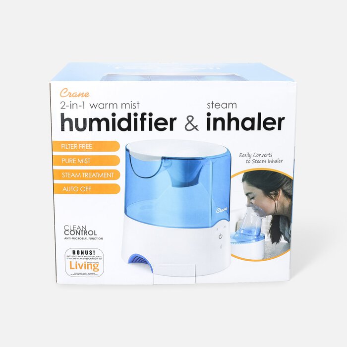 Crane 2-in-1 Warm Mist Humidifier and Steam Inhaler, Blue/White, , large