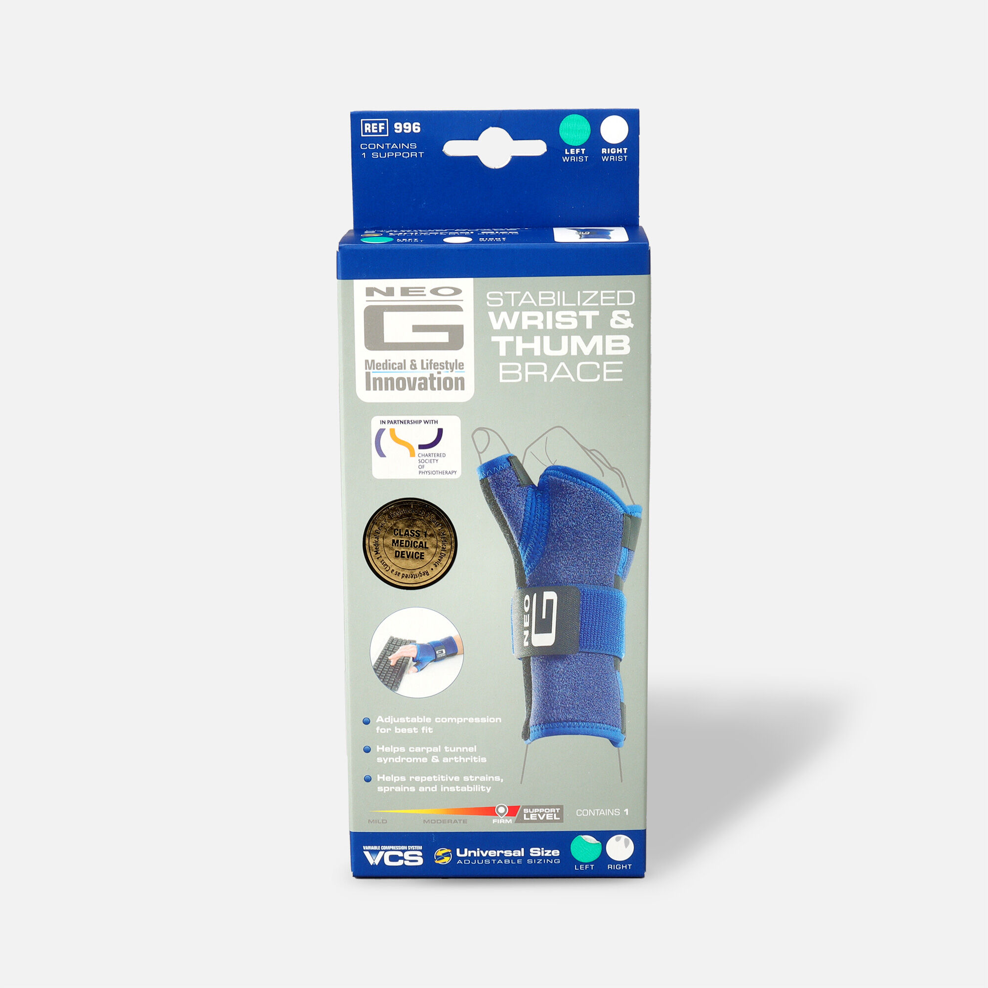 Neo G Stabilized Left Wrist & Thumb Brace, One Size, , large