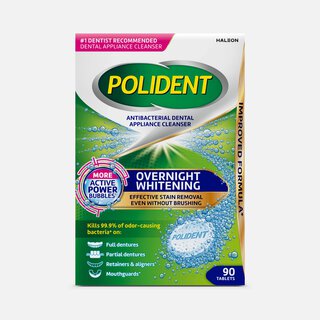 Polident Overnight Whitening Antibacterial Dental Appliance Cleanser Tablets, 90 ct.