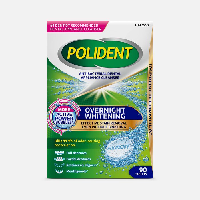 Polident Overnight Whitening Antibacterial Dental Appliance Cleanser Tablets, 90 ct., , large