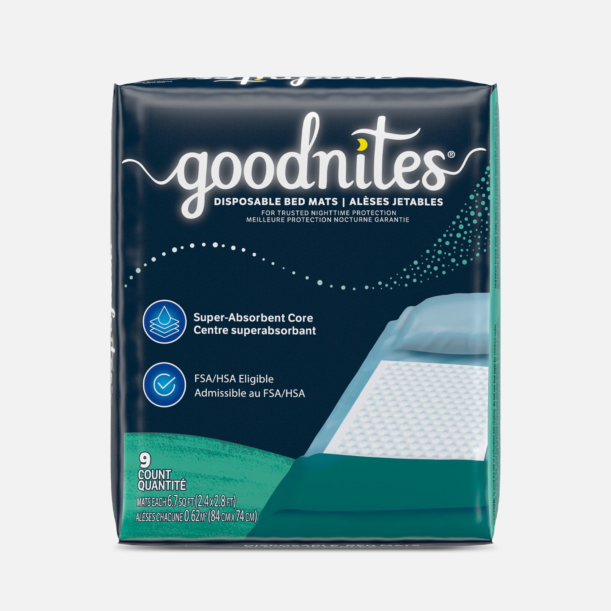 Goodnites Disposable Non-Slip Bed Mats for Bedwetting, 2.4 x 2.8 ft, 9 ct., , large
