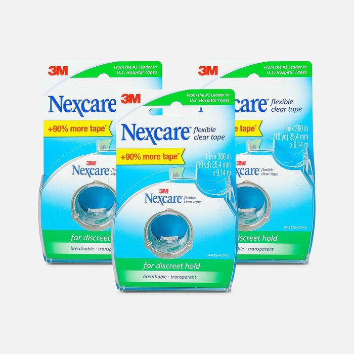 Nexcare Flexible Clear First Aid Tape Dispenser, 1" x 10 yds (3-Pack), , large