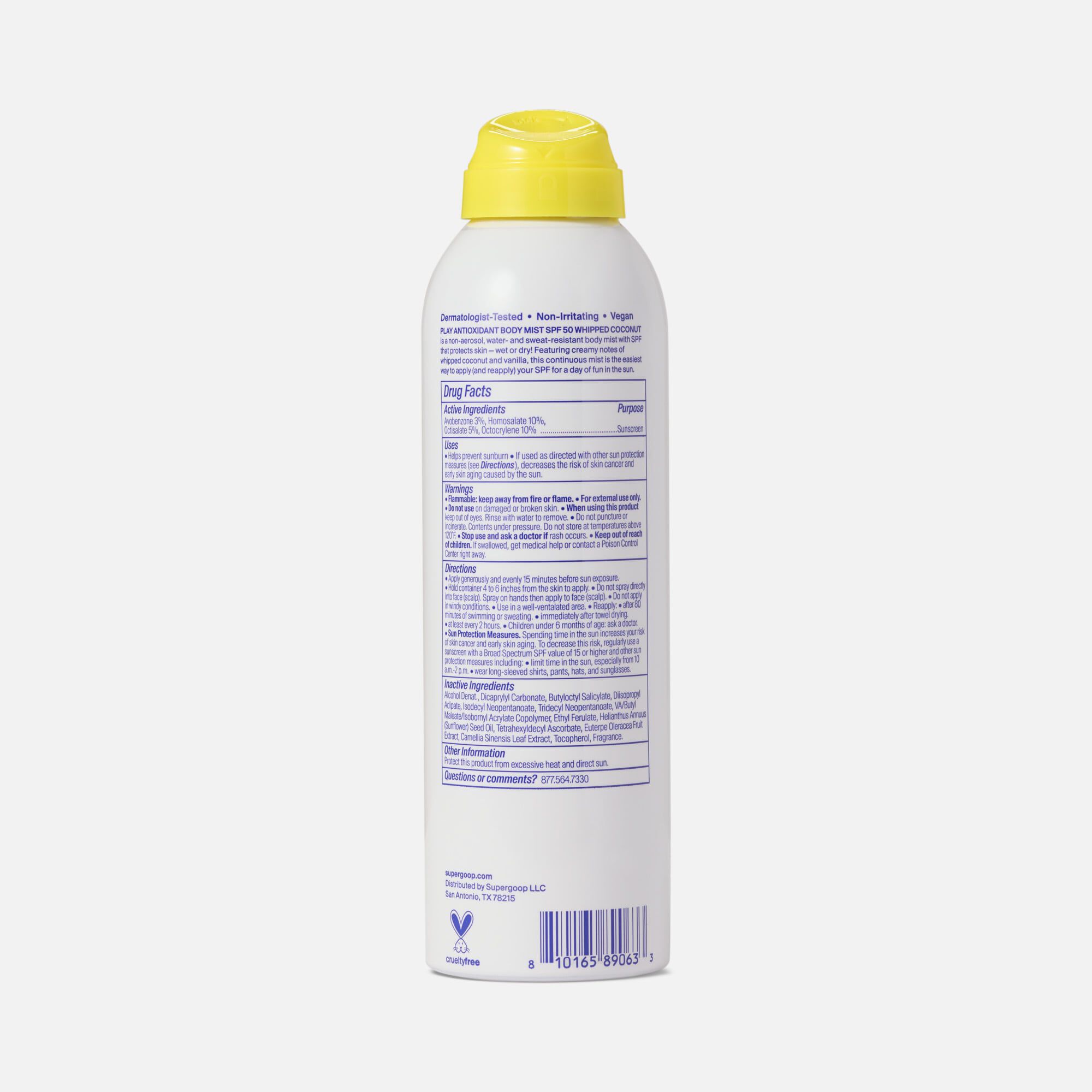 Supergoop! PLAY Antioxidant Body Mist, SPF 50 with Vitamin C, Whipped Coconut, 6 fl. oz., , large
