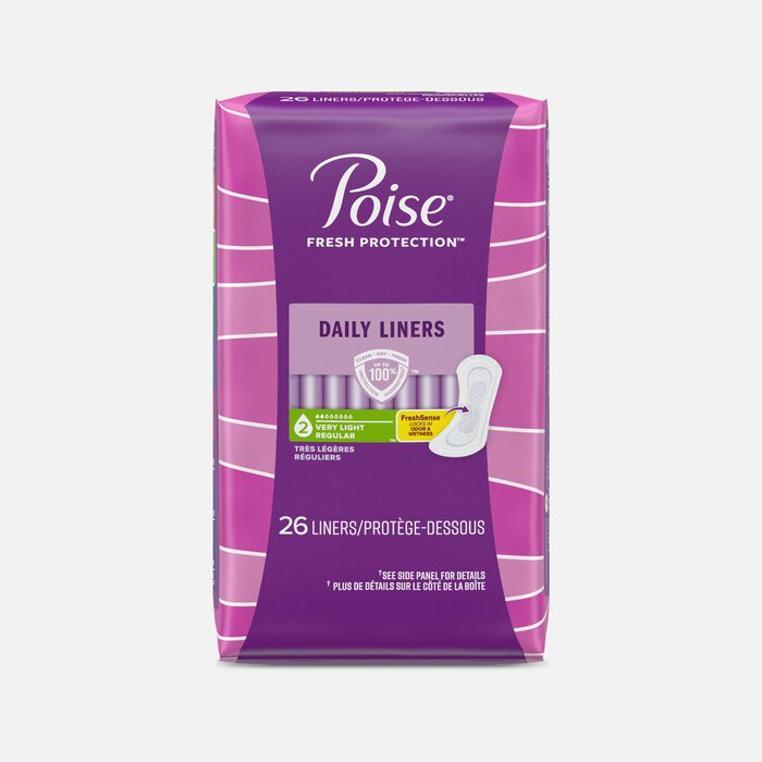 Poise Daily Liners, Incontinence Panty Liners, 2 Drop Very Light Absorbency, Regular Length, 26 ct., , large