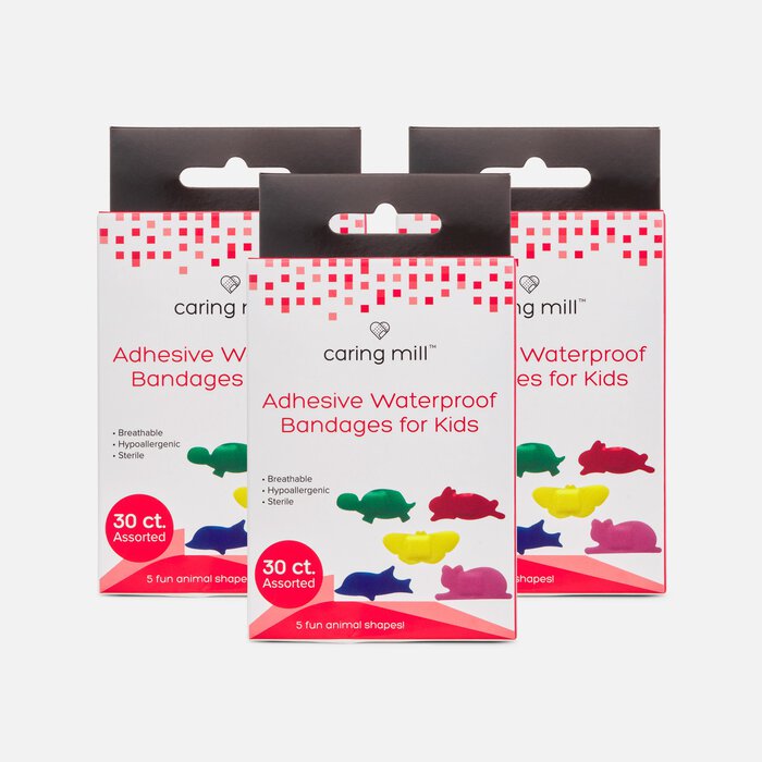Caring Mill™ Adhesive Waterproof Bandages for Kids, Animal Shapes, 30 ct. (3-Pack), , large
