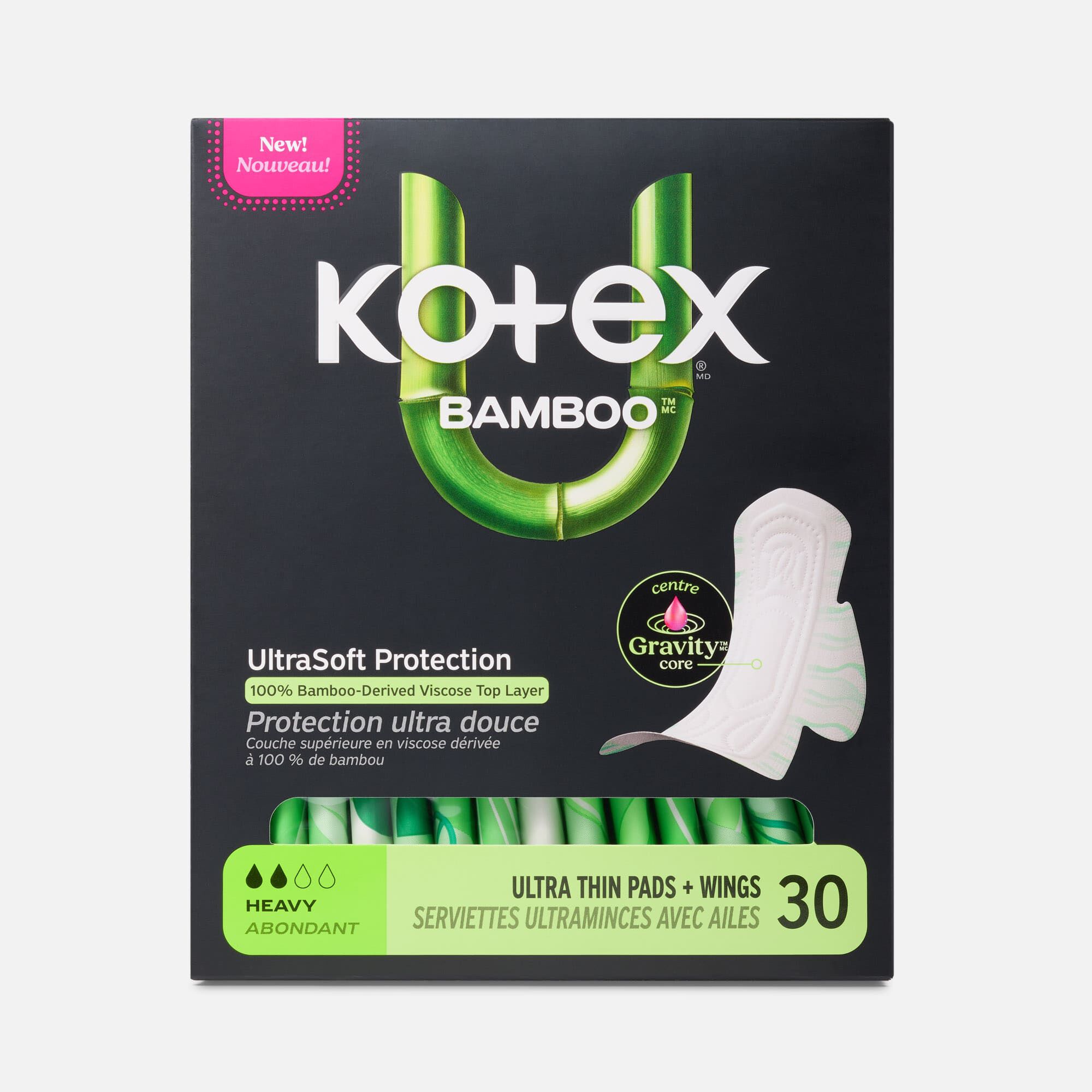 Kotex® Bamboo Ultra Thin Pads with Wings, Heavy Absorbency, 30 ct., , large
