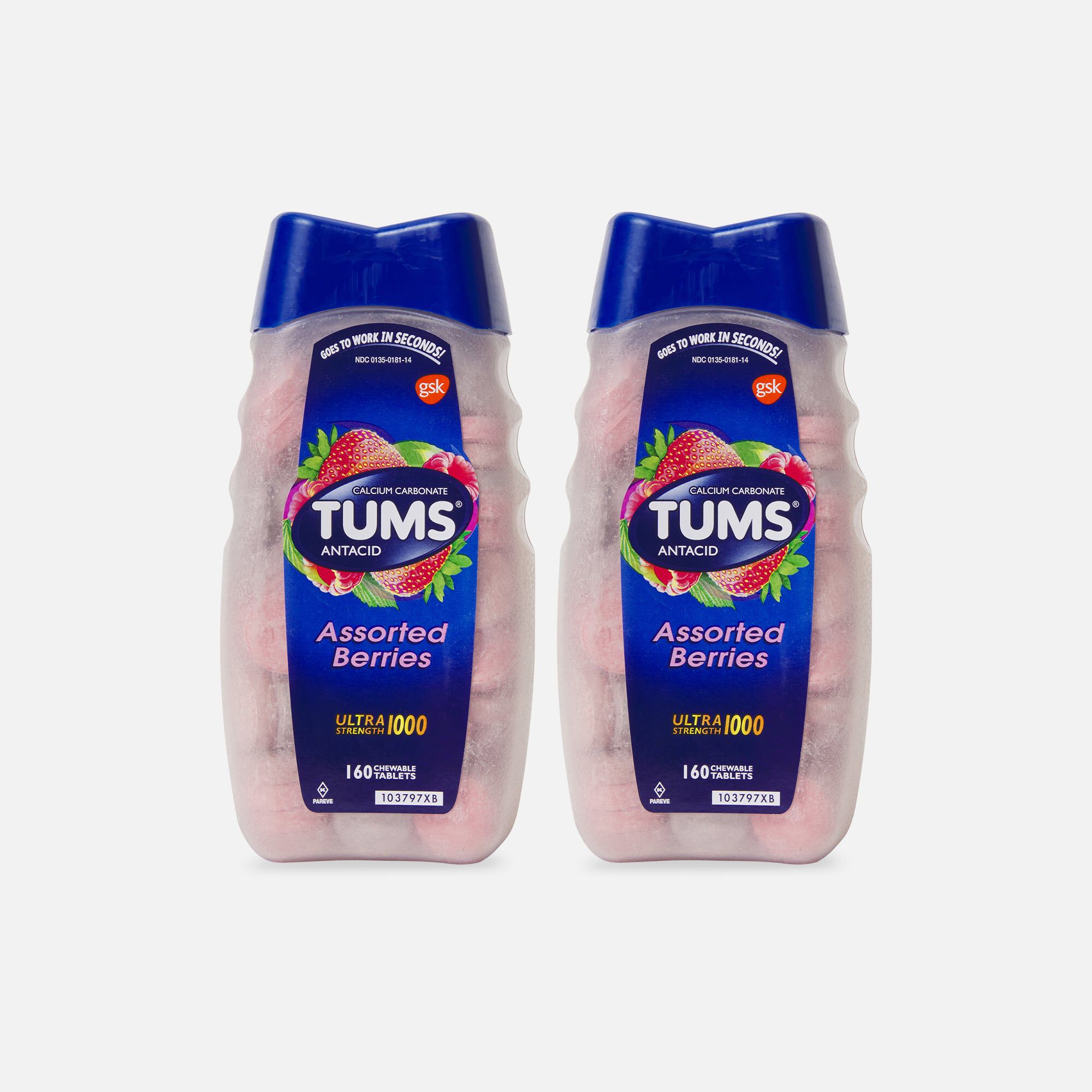 TUMS Ultra Strength Chewable Antacid Tablets, Assorted Berries, 160 ct. (2-Pack), , large