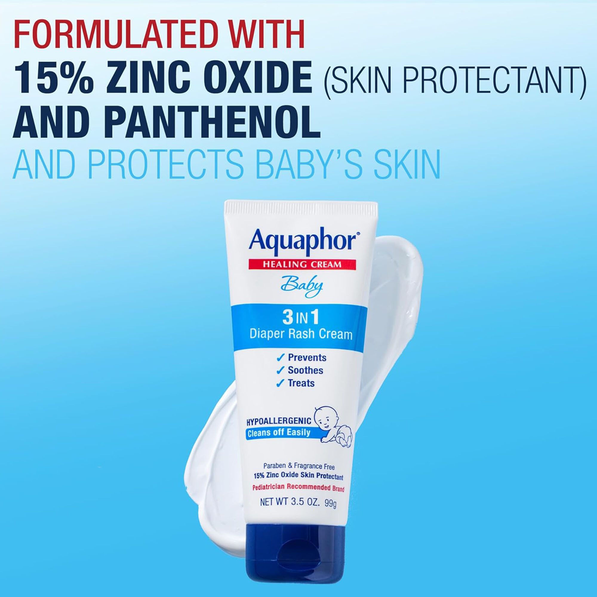 Aquaphor Baby 3-in-1 Diaper Rash Cream, 3.5 oz., , large