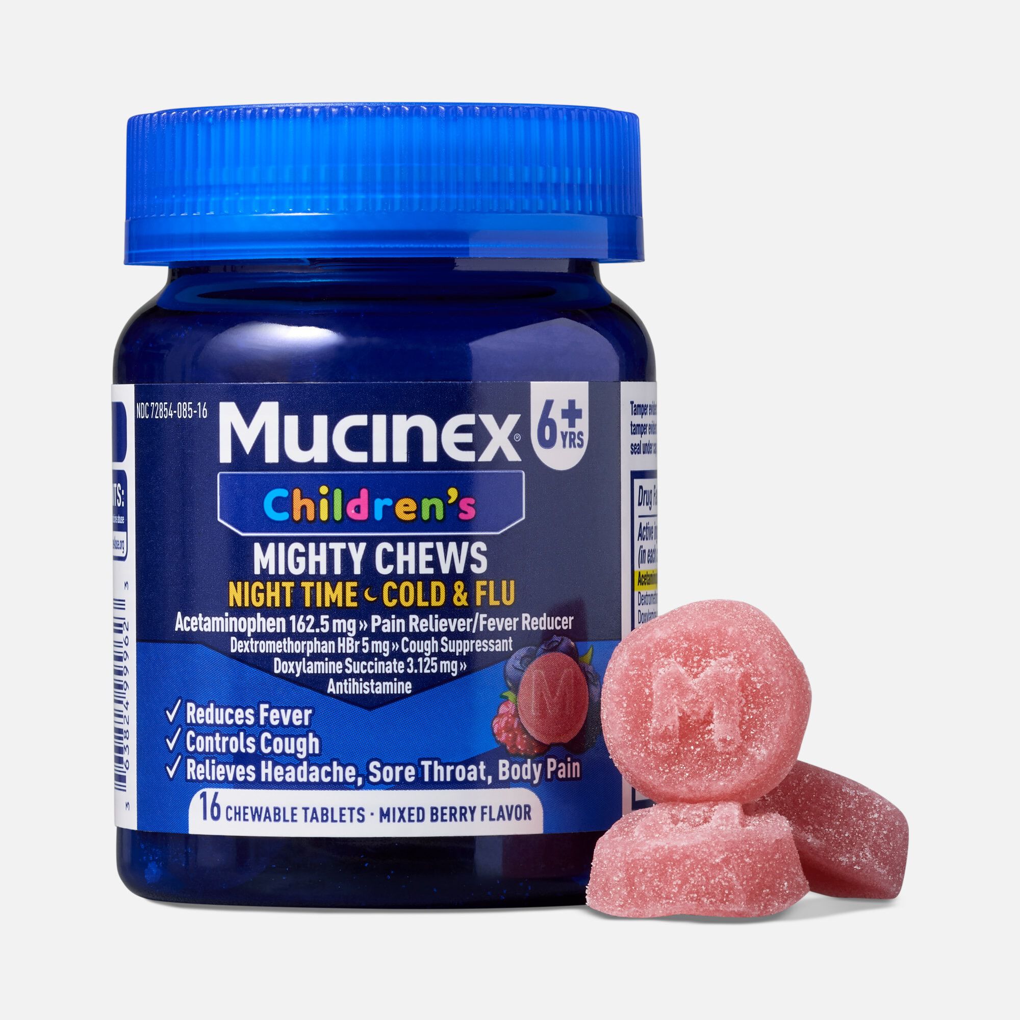 Mucinex Children's Mighty Chews Nighttime Cold & Flu, Mixed Berry, 16 ct., , large
