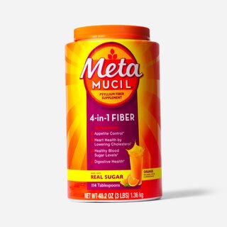 Metamucil Psyllium Fiber Supplement Powder with Real Sugar, Orange Smooth, 48.2 oz.