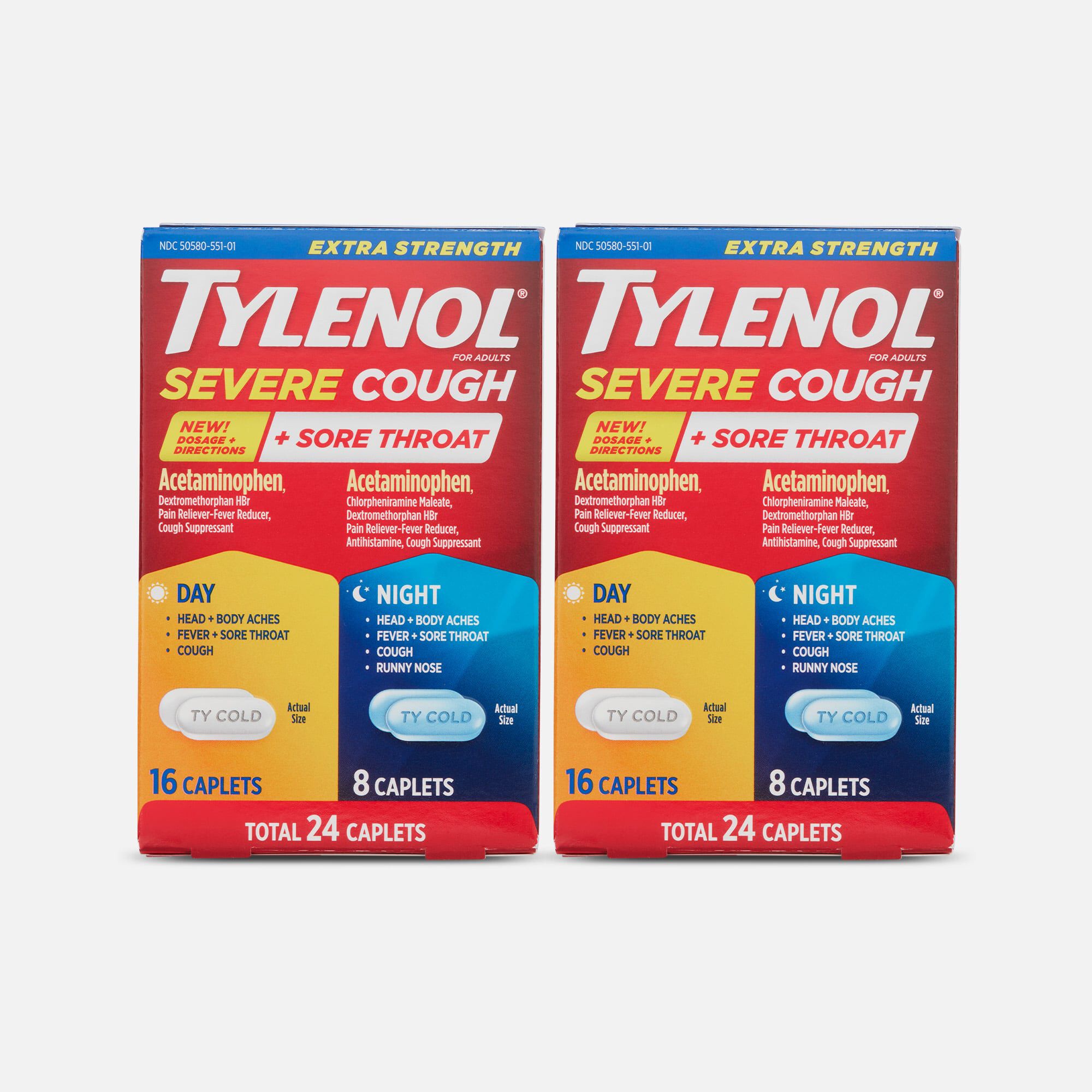 Tylenol Cold Extra-Strength Severe Cough + Sore Throat Day & Night Caplets, 24 ct. (2-Pack), , large