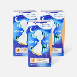 Always Infinity FlexFoam Pads for Women Size 4 Overnight Absorbency, with Wings Unscented, 26 ct. (3-Pack)