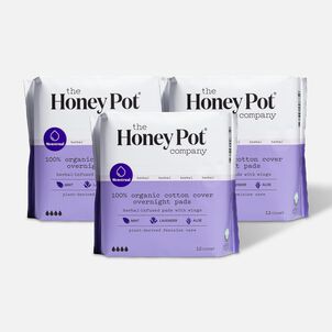 The Honey Pot 100% Organic Top Sheet Overnight Herbal Menstrual Pads with Wings, 12 ct. (3-Pack)