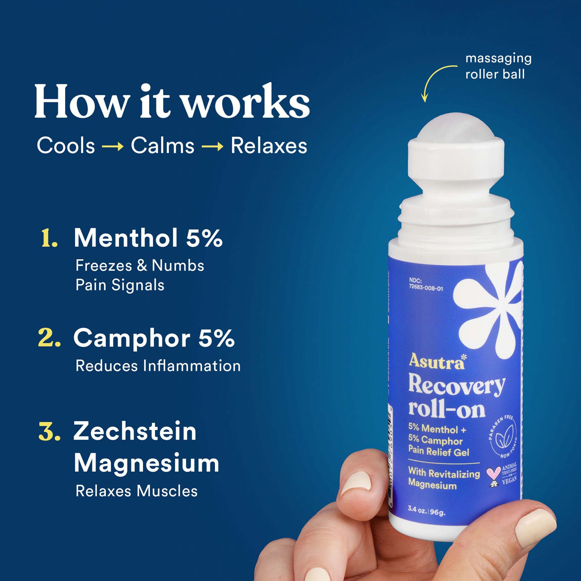 Asutra Recovery Roll On with Menthol, Camphor, and Magnesium, 3.4 oz., , large