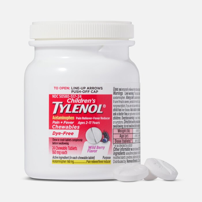 Children’s Tylenol Dye-Free Wild Berry Chewables Pain and Fever Relief, Ages 2-11 Years, 24 ct., , large