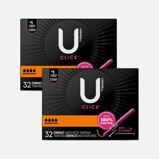 U by Kotex Click Compact Tampons, Super Plus Absorbency, Unscented, 32 ct. (2-Pack)