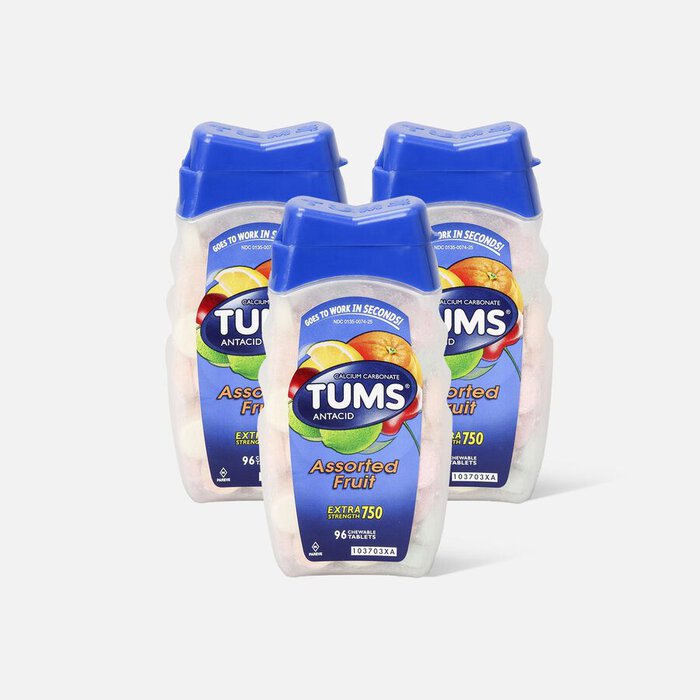 TUMS Extra Strength Assorted Fruit Antacid Chewable Tablets for Heartburn Relief, 96 ct. (3-Pack), , large
