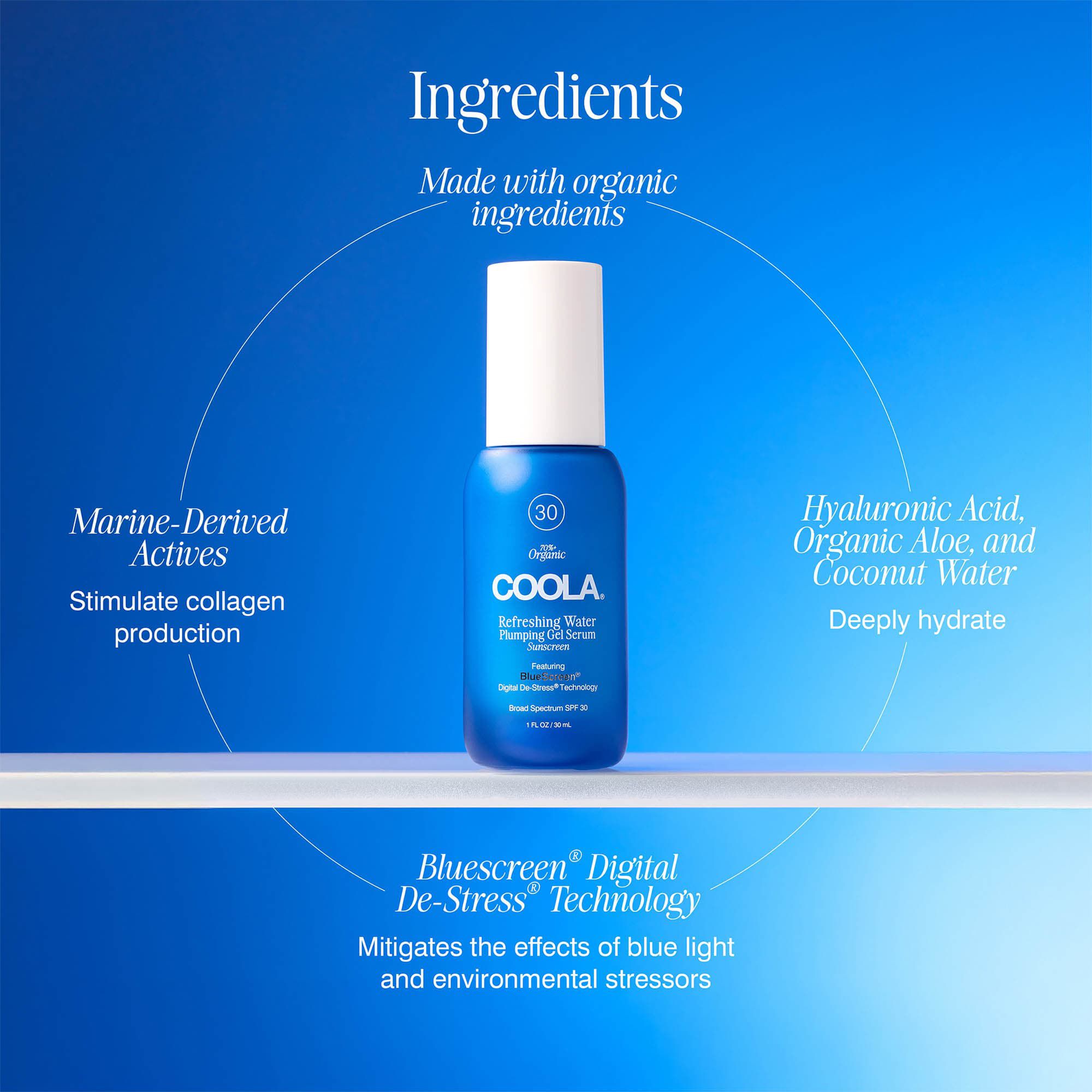 COOLA Refreshing Water Plumping Gel Serum Sunscreen, SPF 30, 1 oz., , large